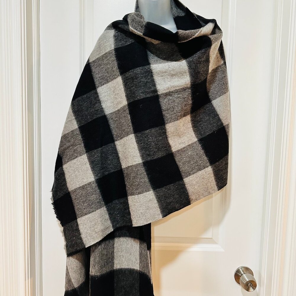 New All Saints Grey & Black Long Wool Shawl (NWT)